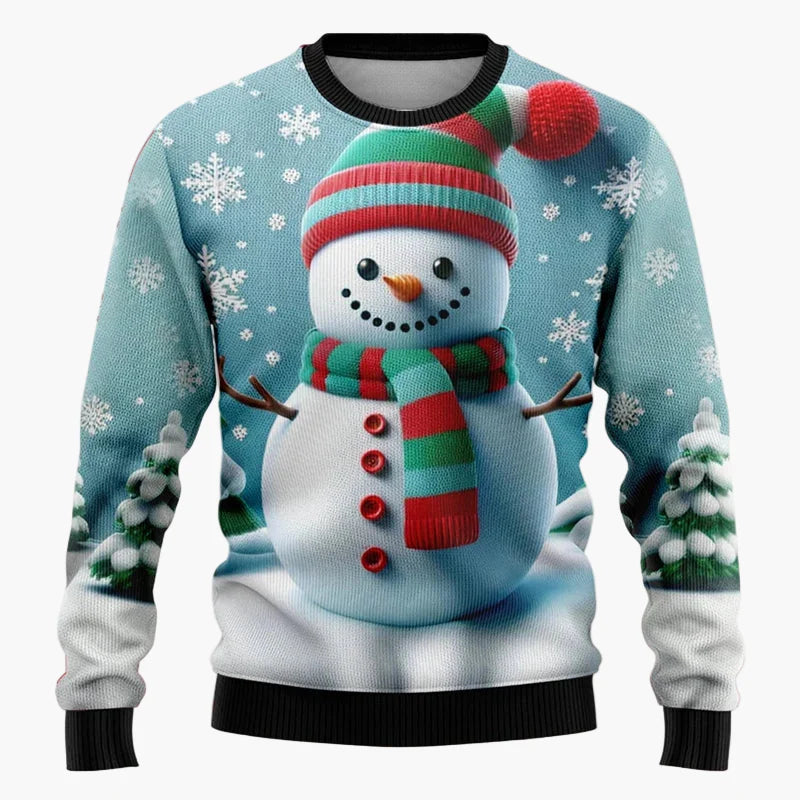 Unisex Weihnachts-Pullover mit Santa & Schneemann – Lustiger Winter Sweatshirt für Damen und Herren