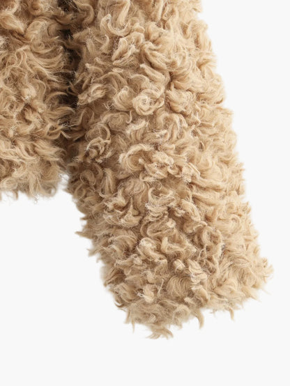 Women's Teddy Fur Short Jacket Vintage Look – Fashionable Transitional Jacket for Everyday & Leisure