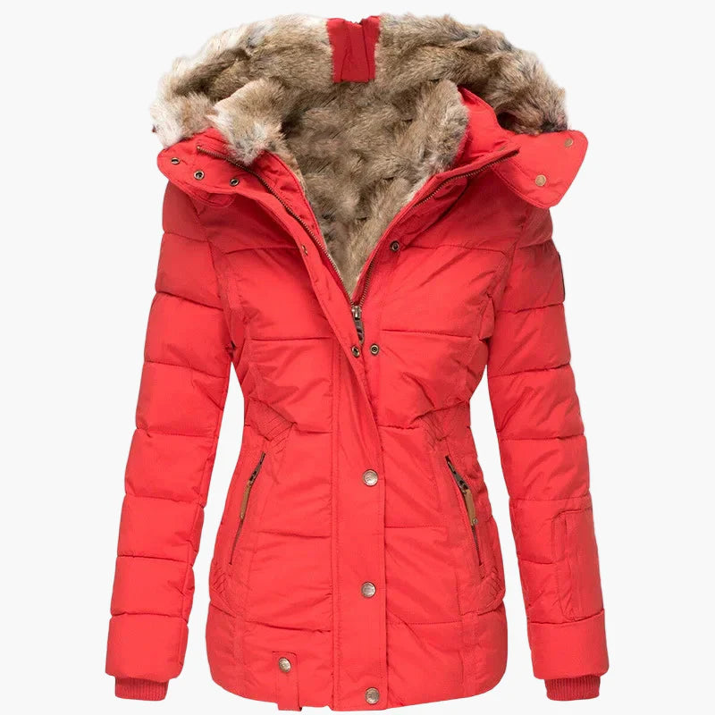 Women's winter jacket with hood and fur collar – fashionable quilted jacket for cold days