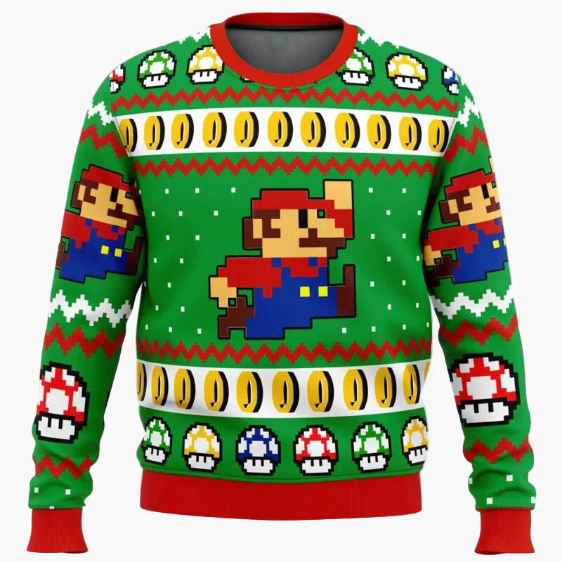 Herren Ugly Christmas Sweater – Retro Gamer Pixel Mario Pullover für Weihnachten & Gaming-Fans