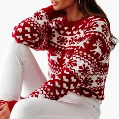 Women's Christmas Norwegian Sweater with Reindeer and Heart Pattern – Perfect for Festive Occasions