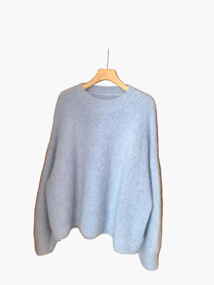 Women's Oversize Sweater with Crew Neck – Casual, Fluffy Knit Sweater for Autumn and Winter