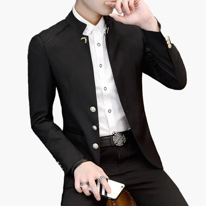 Herren Modernes Blazer Sakko mit Stehkragen – Eleganter Freizeit- und Party-Look