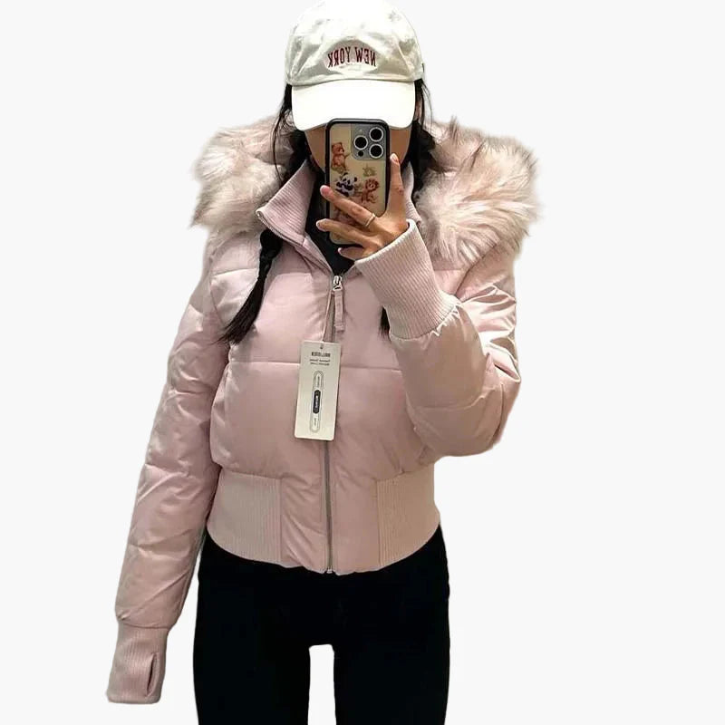 Women's quilted jacket with hood and faux fur collar – fashionable winter jacket, tailored, warm, ideal for everyday and leisure use
