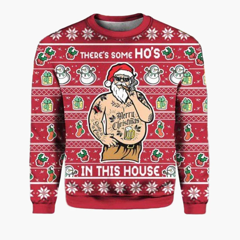 Herren Ugly Christmas Sweater Biker Style – Lustiger Weihnachts-Pullover mit Santa auf Motorrad