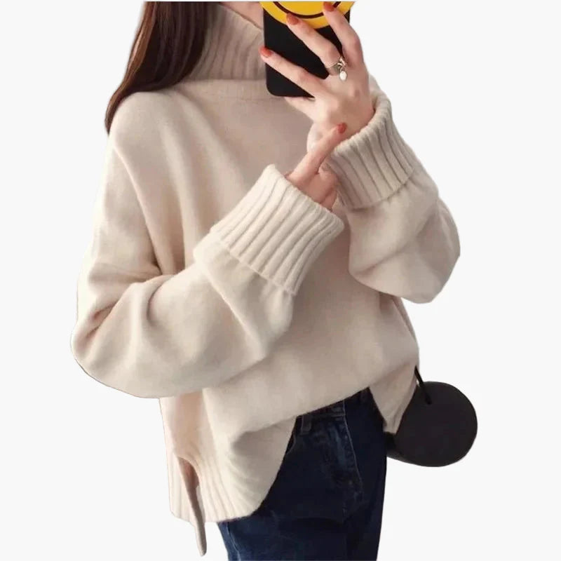 Women's Sweater in Korean Style with Stand-up Collar for Autumn and Winter – Casual Oversize Look