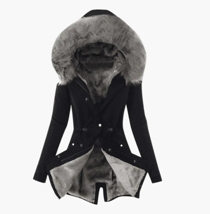 Women's winter coat with hood and faux fur – fashionable parka for cold days