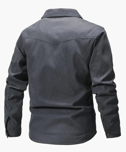 Herren Freizeithemdjacke Frühling Shacket Western Cowboy Stil mit Flanellfutter und Druckknöpfen