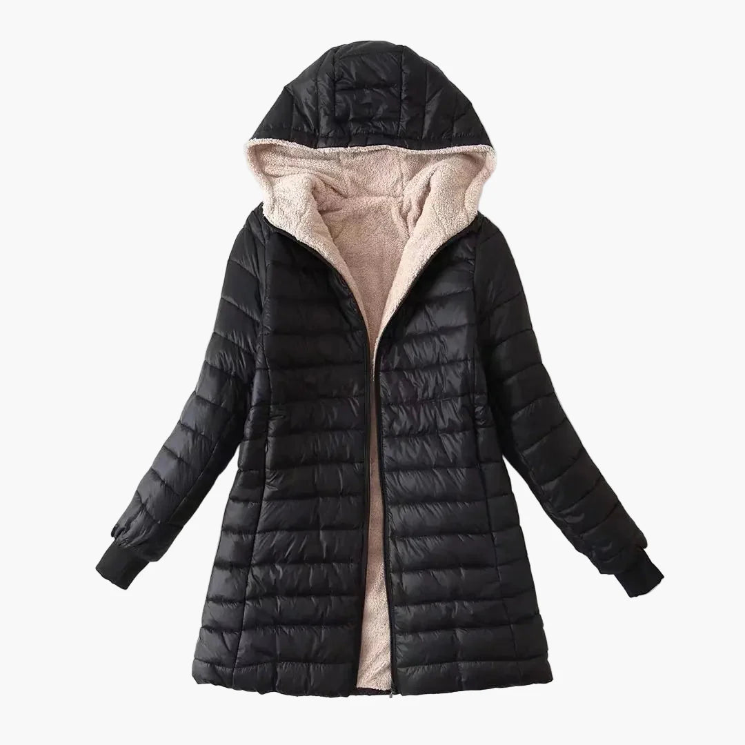 Women's quilted coat with hood – Elegant winter coat for everyday and leisure use