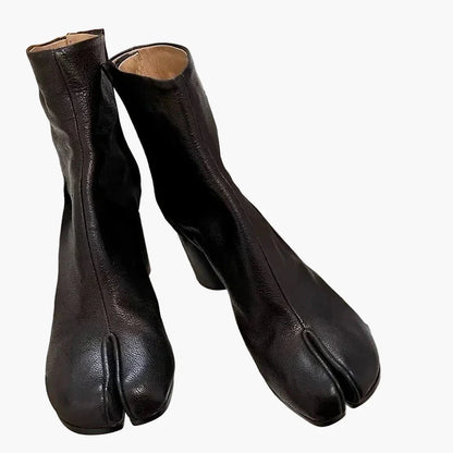 Damen Stiefeletten mit Blockabsatz und Tabi-Design, modische High-Heel-Boots für trendbewusste Looks
