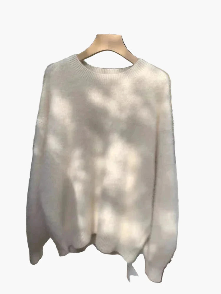 Women's Oversize Sweater with Crew Neck – Casual, Fluffy Knit Sweater for Autumn and Winter