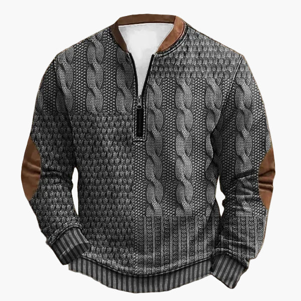 Herren Stricklook Sweatshirt mit Stehkragen und Reißverschluss – Stilvoller Freizeitpullover für Alltag und Outdoor