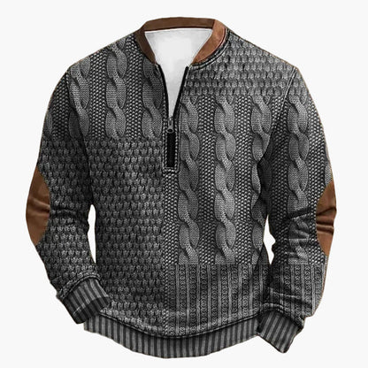 Herren Stricklook Sweatshirt mit Stehkragen und Reißverschluss – Stilvoller Freizeitpullover für Alltag und Outdoor