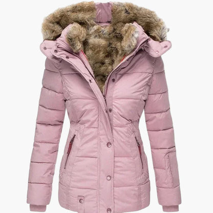 Women's winter jacket with hood and fur collar – fashionable quilted jacket for cold days