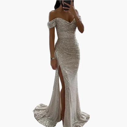 Damen Abendkleid Elegant Schulterfrei mit Schlitz – Perfekt für Gala, Ball oder Festliche Anlässe