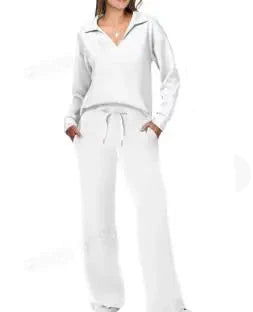 Damen Freizeit-Set mit weitem Bein und V-Ausschnitt – Bequemes Loungewear-Outfit für Alltag & Reisen