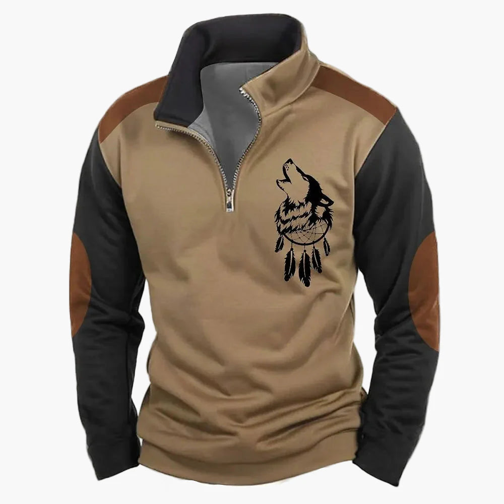 Herren Outdoor Sweatshirt mit Wildtier-Print und Stehkragen – Freizeit & Jagd