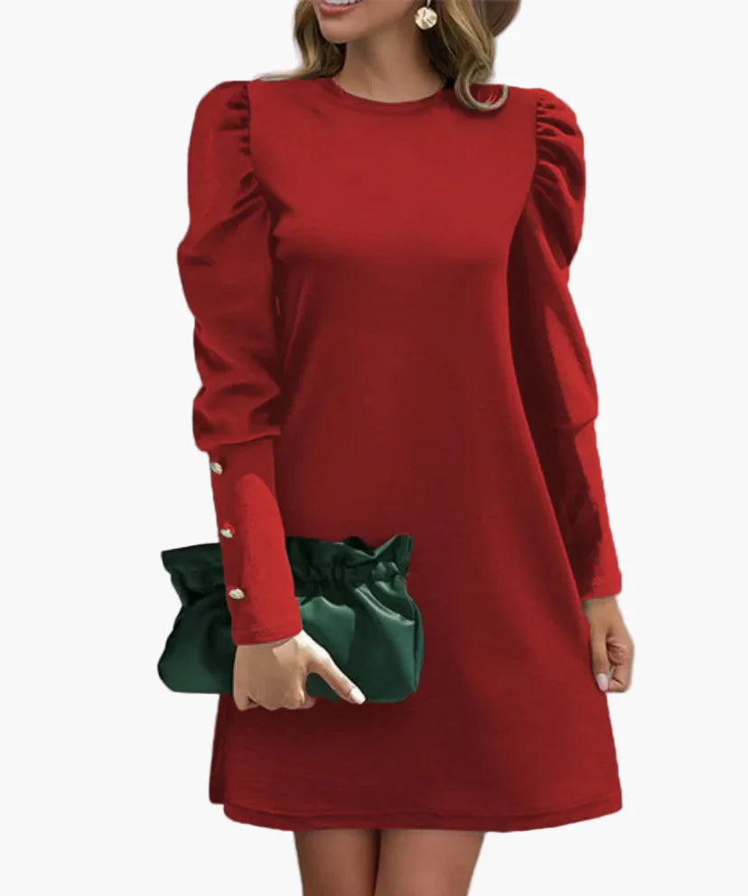 Women's elegant mini dress with puff sleeves and button details – perfect for everyday & special occasions