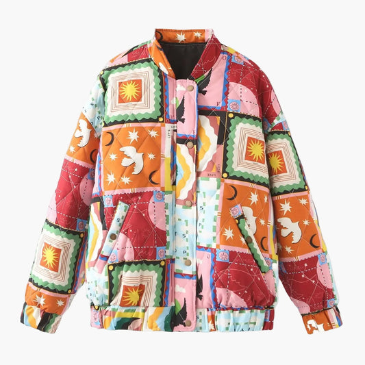 Women's Patchwork Vintage Bomber Jacket – Fashionable Casual Jacket in Retro Style