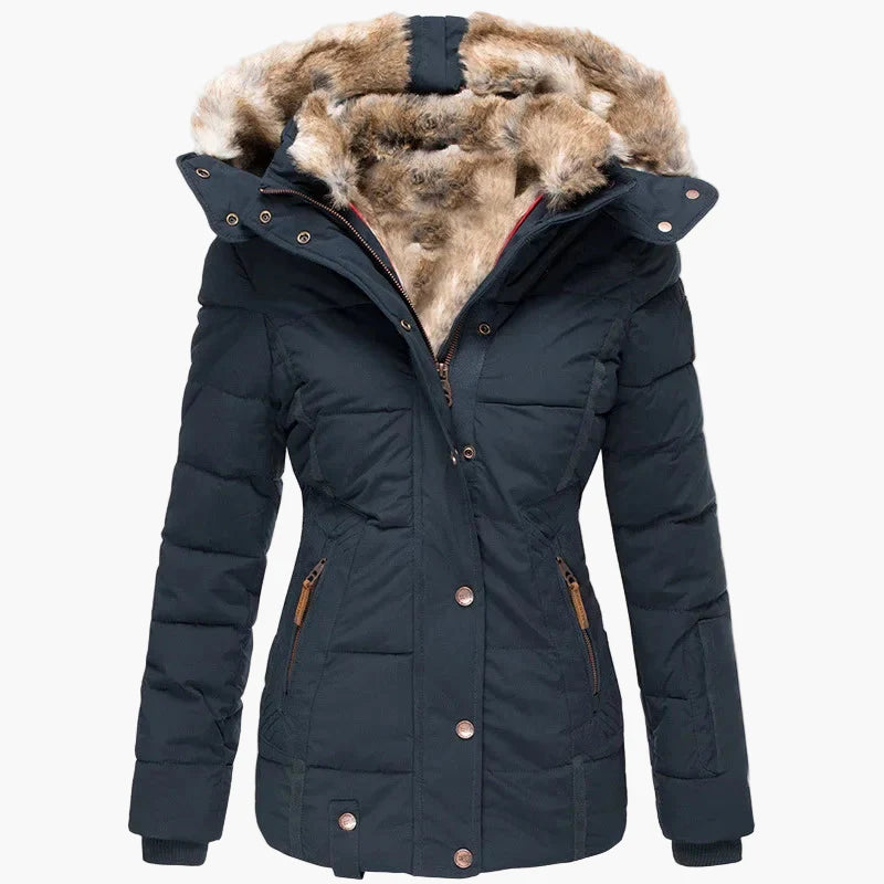 Women's winter jacket with hood and fur collar – fashionable quilted jacket for cold days