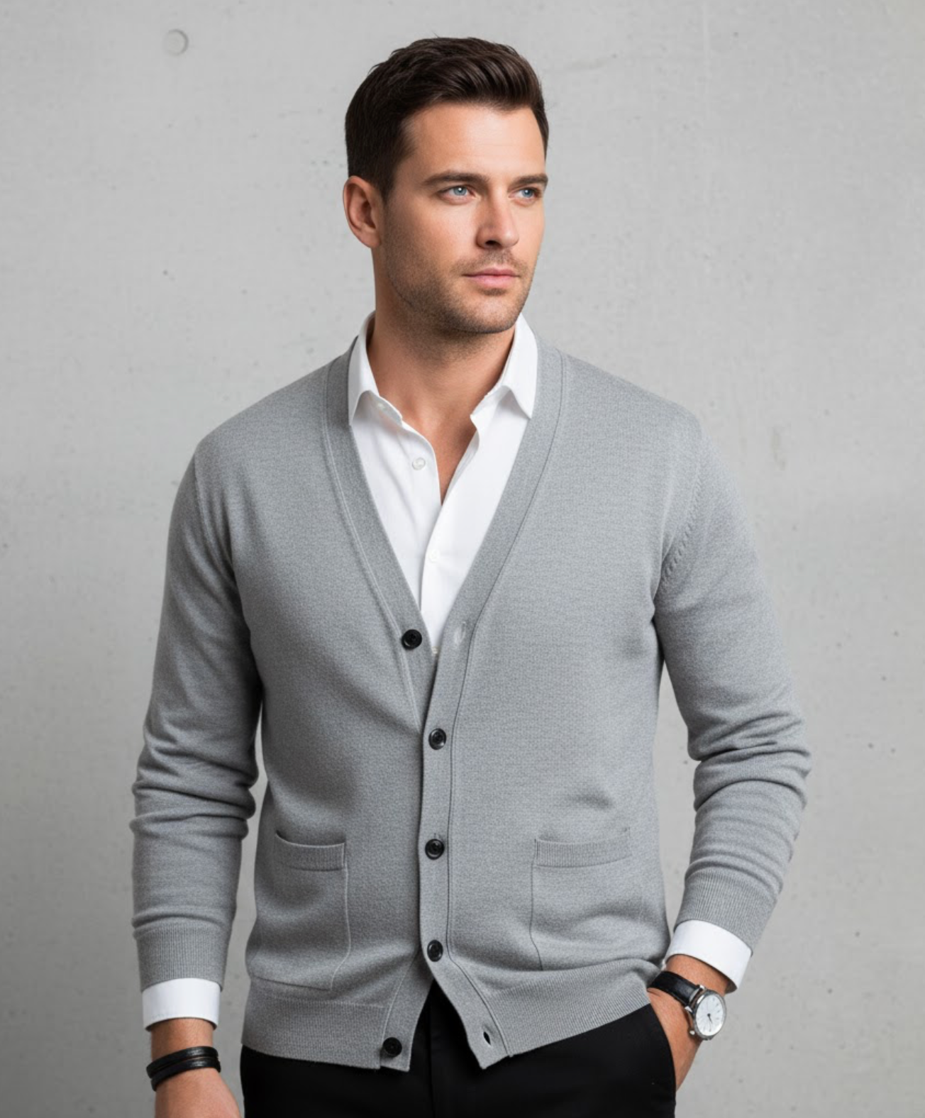 Herren-Cardigan mit V-Ausschnitt – Eleganter Business & Freizeit Strickjacke
