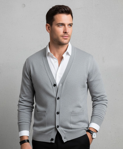 Herren-Cardigan mit V-Ausschnitt – Eleganter Business & Freizeit Strickjacke