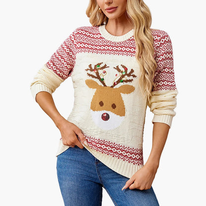 Women's Christmas Sweater Crew Neck Long Sleeve Winter Festive Norwegian Style