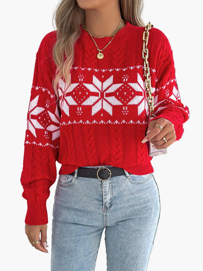 Women's Winter Sweater with Norwegian Pattern – Festive Knit Sweater for Leisure and Christmas