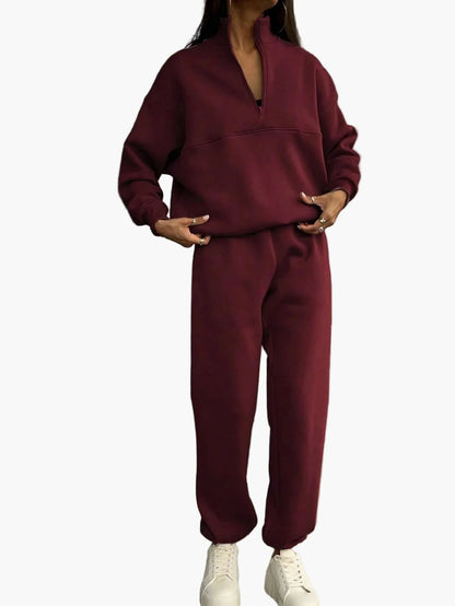 Women's Two-Piece Casual Tracksuit with Stand-Up Collar and Zipper – Casual Set for Everyday and Sports