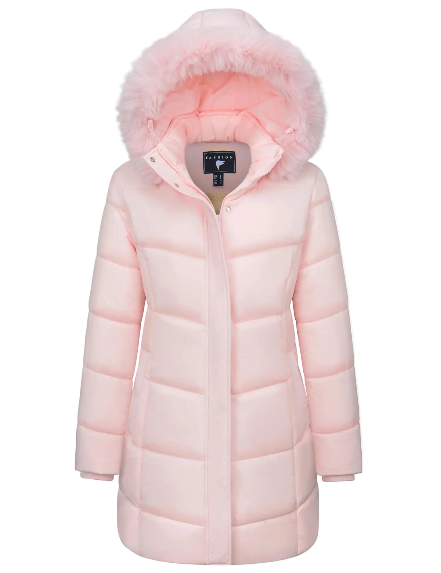 Women's winter quilted coat with hood – fashionable long puffer jacket for everyday & outdoor