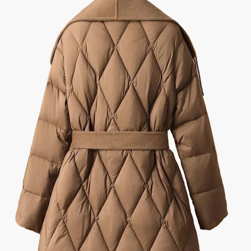 Women's Winter Quilted Coat with Fringes and Belt – Fashionable Korean Style, Elegant and Comfortable