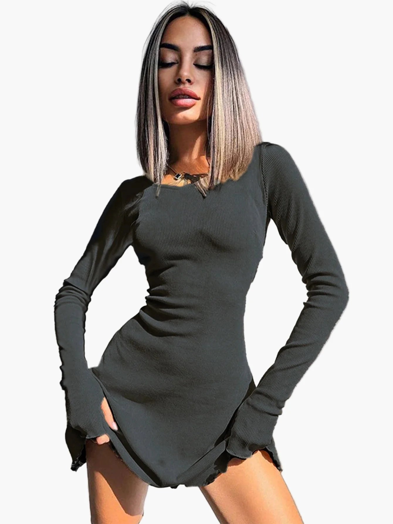 Women's long-sleeve mini dress fitted elegant for everyday and going out