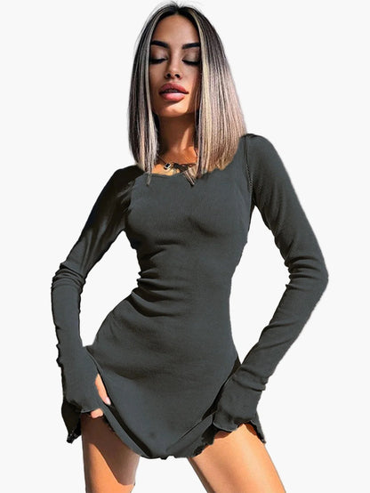 Women's long-sleeve mini dress fitted elegant for everyday and going out