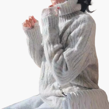 Women's Sweater in Korean Style with Stand-up Collar – Loose, Elegant Autumn and Winter Sweater