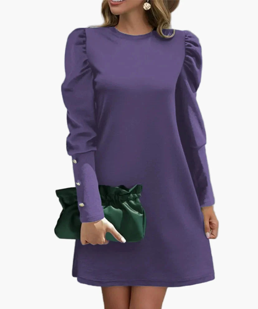 Women's elegant mini dress with puff sleeves and button details – perfect for everyday & special occasions