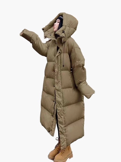 Damen Winter Steppmantel mit Kapuze – Langer Puffer, Relaxed Fit, Winddicht, Perfekt für kalte Tage