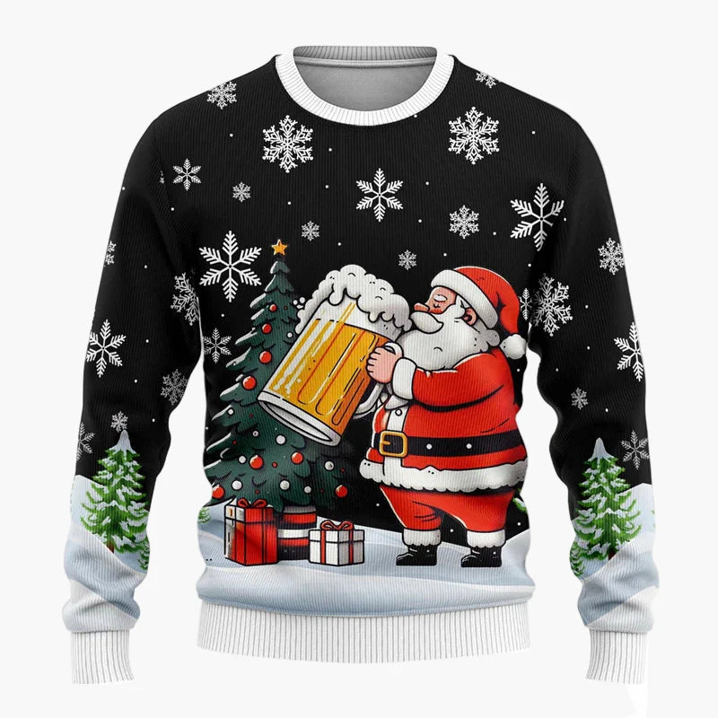 Herren Weihnachtspullover Lustig – Santa mit Bier – Ugly Christmas Sweater für Weihnachtsfeiern