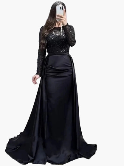 Damen Abendkleid Elegant Langarm Glitzer Partykleid für besondere Anlässe