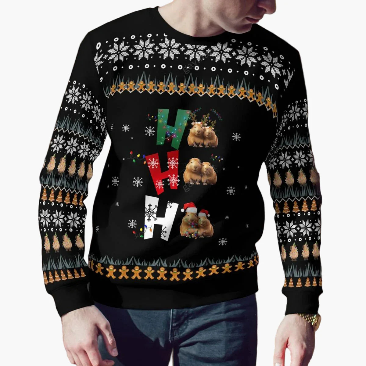 Herren Weihnachts-Sweatshirt mit Capybara-Motiv – Lustiger Winterpullover für festliche Anlässe