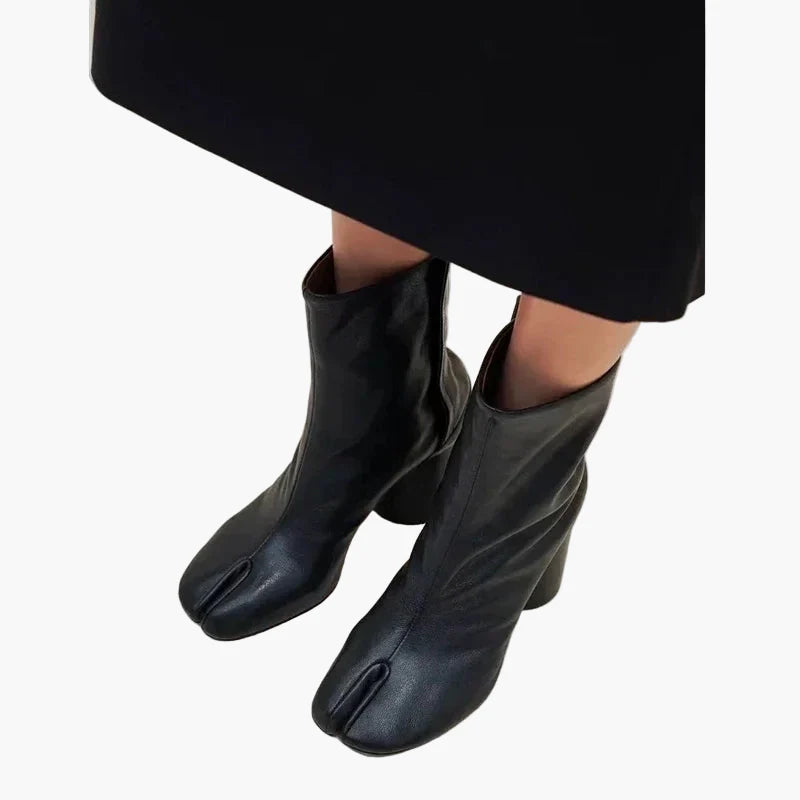 Damen Stiefeletten mit Blockabsatz und Tabi-Design, modische High-Heel-Boots für trendbewusste Looks