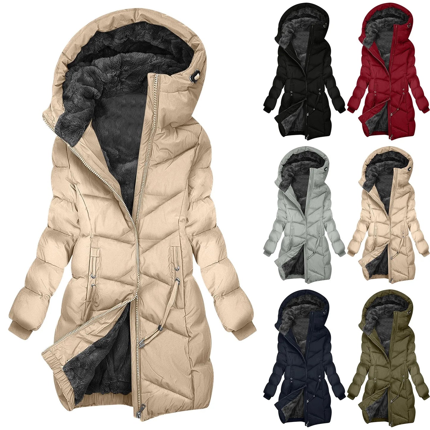 Women's Winter Quilted Coat Long with Hood – Fashionable Windproof Parka for Everyday & Outdoor