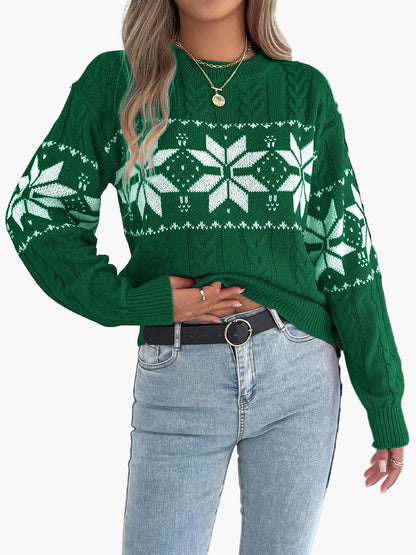 Women's Winter Sweater with Norwegian Pattern – Festive Knit Sweater for Leisure and Christmas