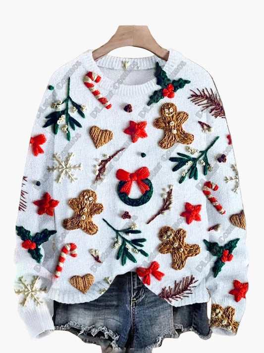 Women's Christmas Sweater with Embroidery – Cute Winter Festive Sweater