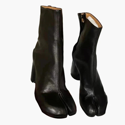Damen Stiefeletten mit Blockabsatz und Tabi-Design, modische High-Heel-Boots für trendbewusste Looks