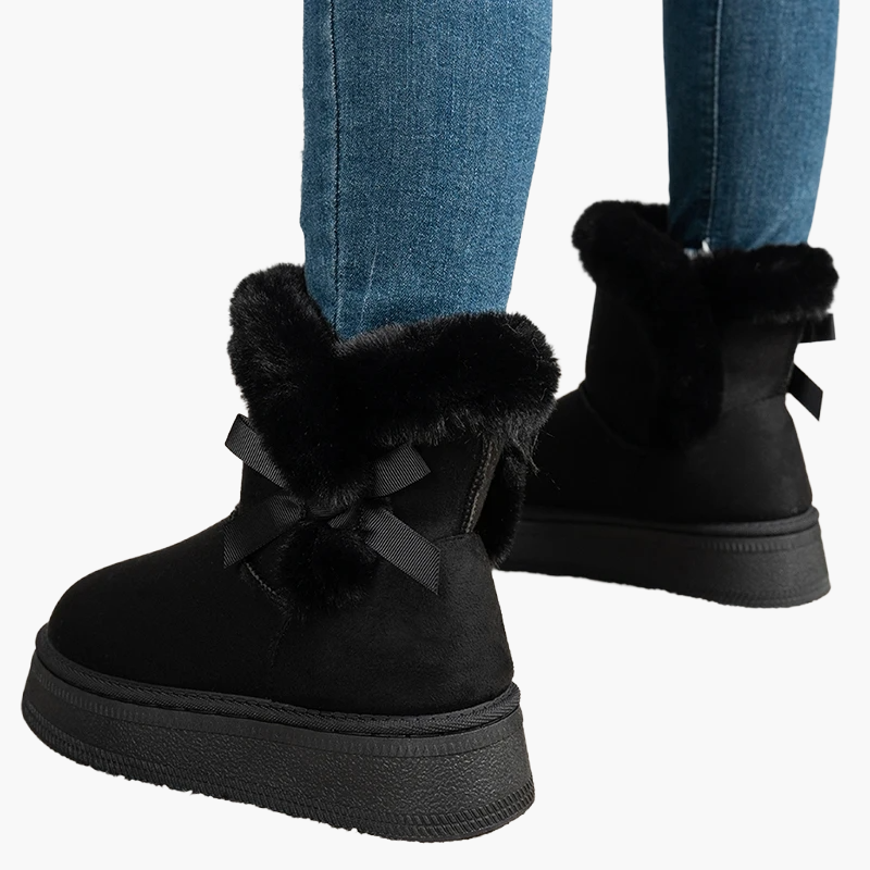 Damen Winter Stiefeletten mit Schleife, Warm Gefüttert, Modische Freizeit Boots