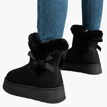Damen Winter Stiefeletten mit Schleife, Warm Gefüttert, Modische Freizeit Boots