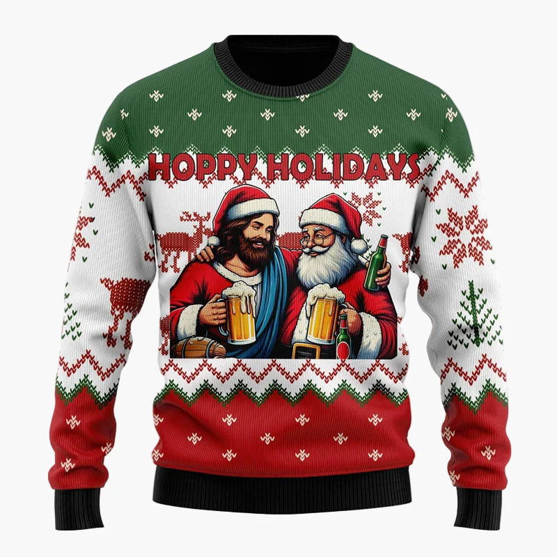 Herren Weihnachtspullover Lustig – Santa mit Bier – Ugly Christmas Sweater für Weihnachtsfeiern