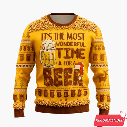 Herren Lustiger Weihnachts-Pullover – Ugly Christmas Sweater mit Bier-Motiv, Perfekt für Weihnachtsfeiern
