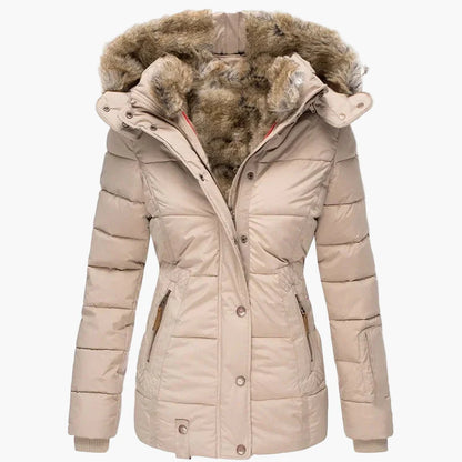 Women's winter jacket with hood and fur collar – fashionable quilted jacket for cold days