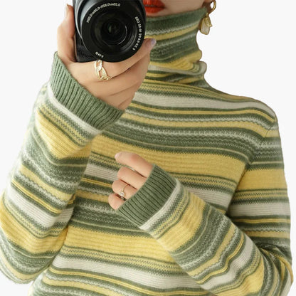 Women's turtleneck sweater with stripes – fashionable casual sweater for autumn and winter